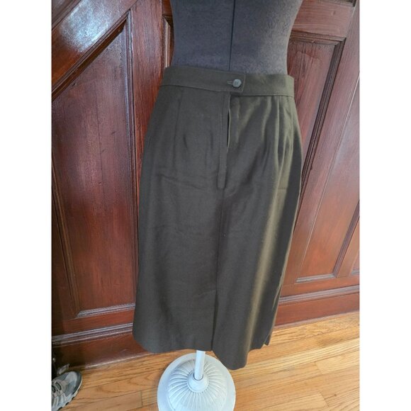 Giorgio Sant Angelo Vintage Olive Green 100% Wool Pencil Skirt Professional Clas - Picture 2 of 5
